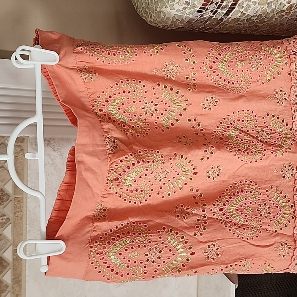🧡 BOSTON PROPER Coral METALLIC EMBROIDERED EYELET MAXI SKIRT 🧡 - Picture 6 of 17